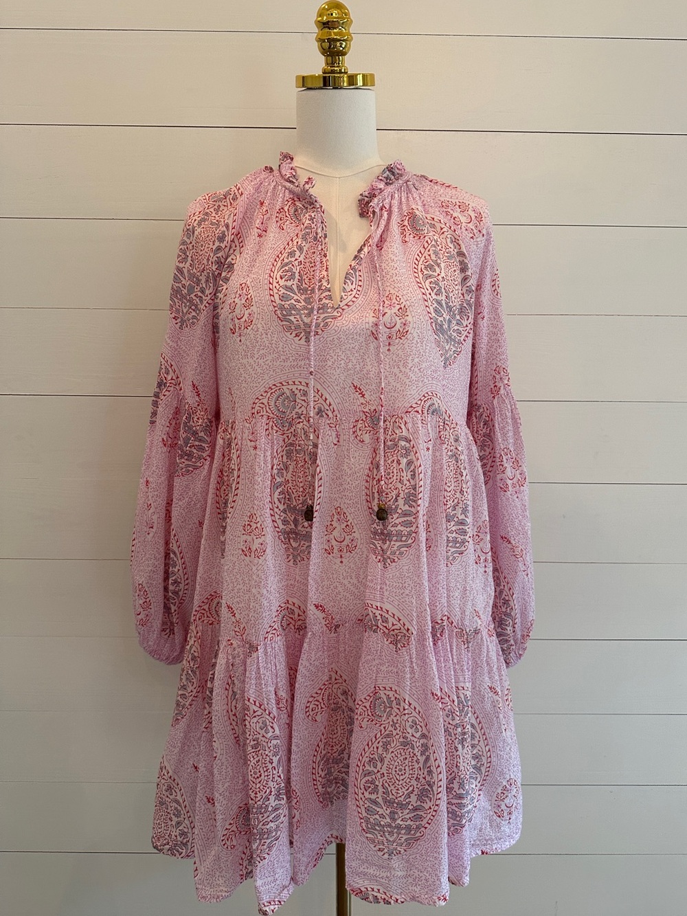 Oliphant Women's Pink Paisley Tiered Peasant Dress